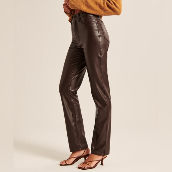 Abercrombie Vegan Leather 90s Straight Pant - size 8 / 29 - dark brown - Picture 4 of 9